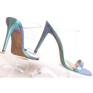 DESIGNER VINCE CAMUTO METALLIC TURQUOISE CLEAR VINYL STRAP HIGH HEEL SANDALS 8.5